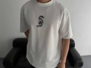 Baskılı Oversize Bisiklet Yaka T-shirt - Beyaz resmi